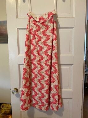 Vintage 1970s Ankle-length Pink and White Patterned Maxi Skirt